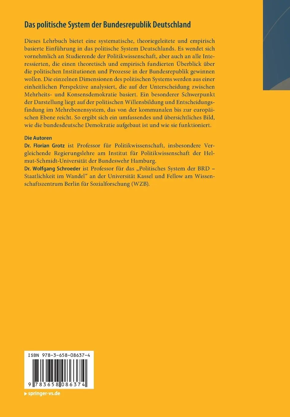 Rückseite: 9783658086374 | Das politische System der Bundesrepublik Deutschland | Eine Einführung