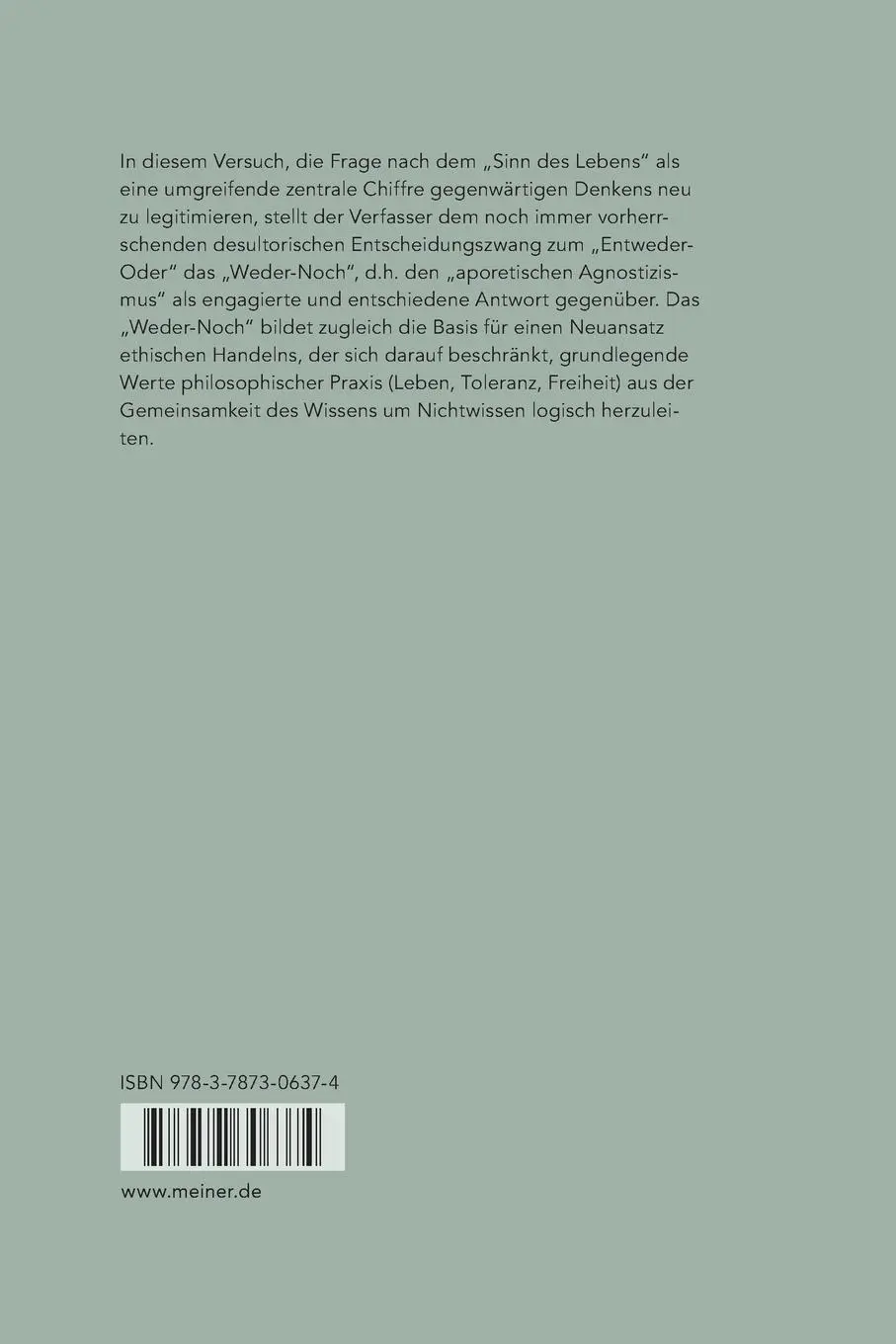Rückseite: 9783787306374 | Weder - Noch | Traktat über die Sinnfrage | Bernd U Hergemöller | Buch