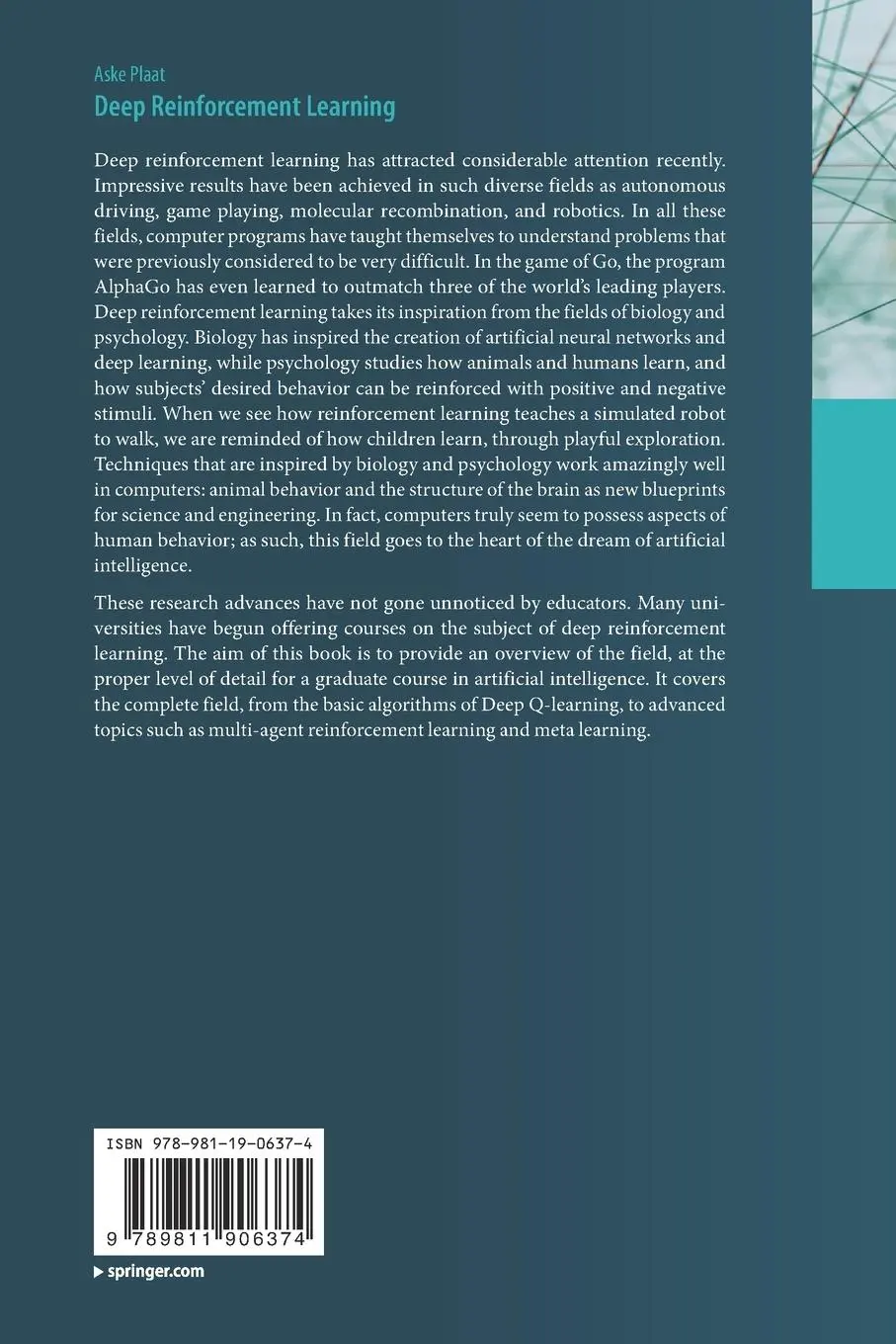 Rückseite: 9789811906374 | Deep Reinforcement Learning | Aske Plaat | Taschenbuch | xv | Englisch