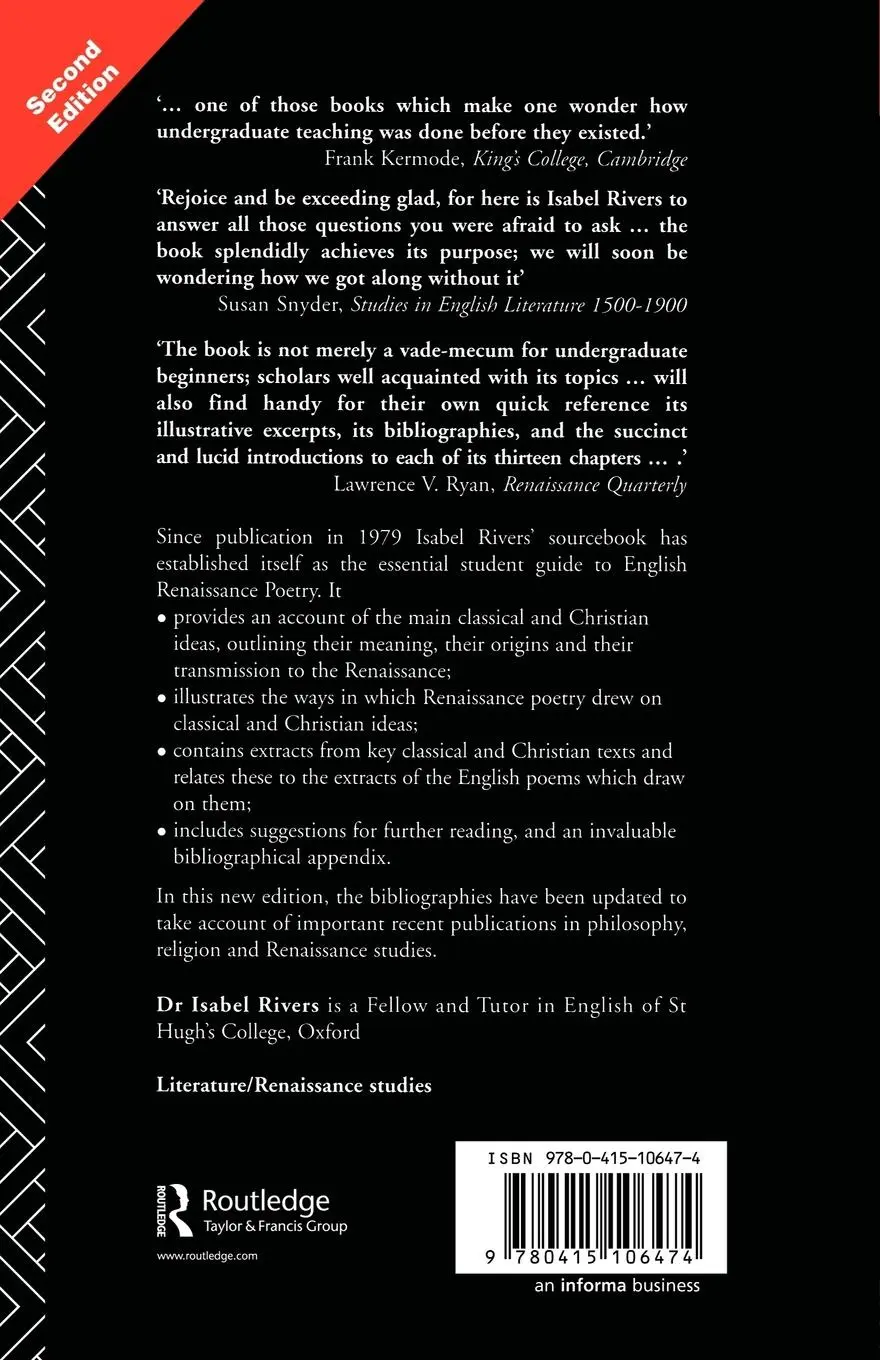 Rückseite: 9780415106474 | Classical and Christian Ideas in English Renaissance Poetry | Rivers