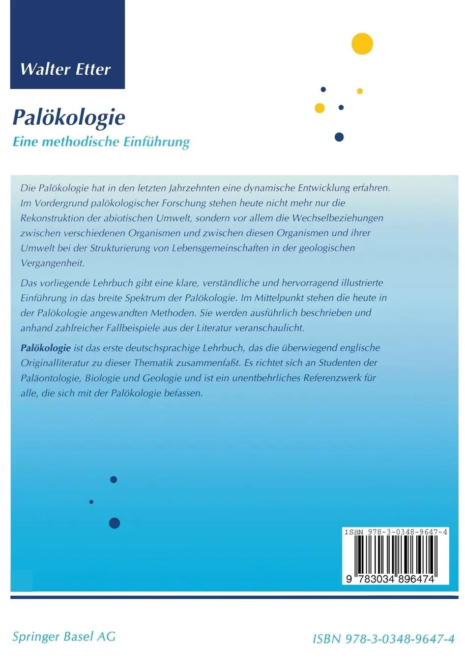 Rückseite: 9783034896474 | Palökologie | Eine methodische Einführung | Walter Etter | Taschenbuch