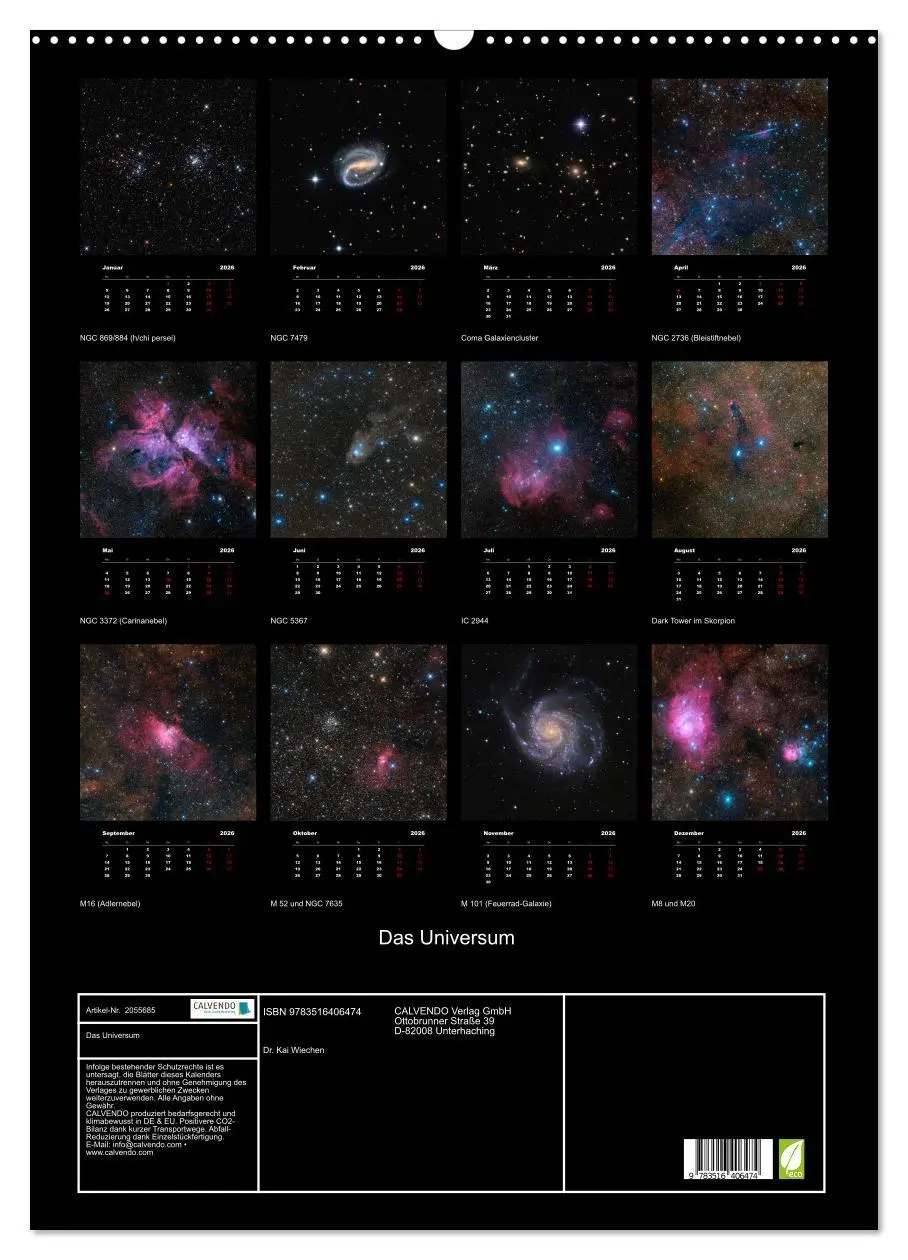 Bild: 9783516406474 | Das Universum (Wandkalender 2026 DIN A2 hoch), CALVENDO Monatskalender