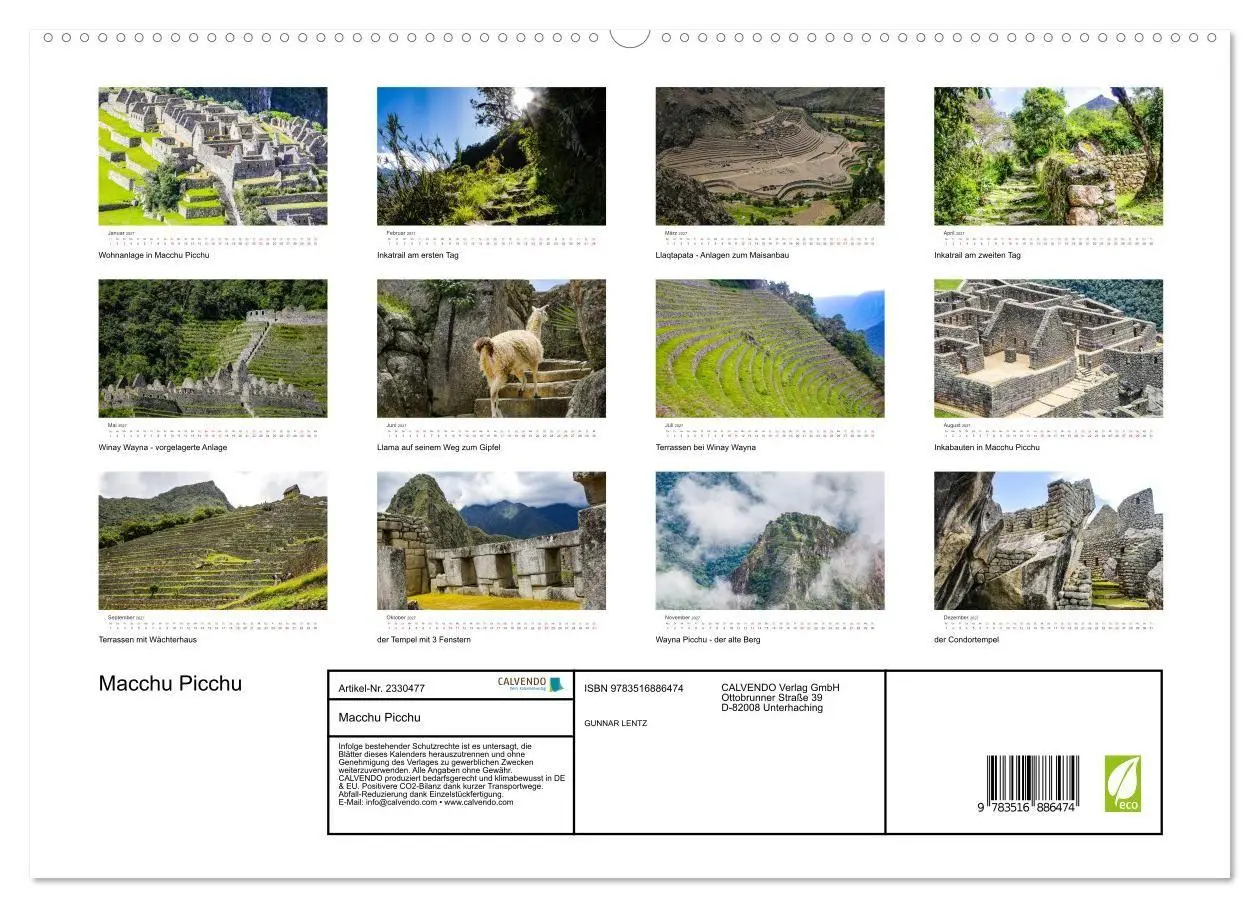 Bild: 9783516886474 | Macchu Picchu (hochwertiger Premium Wandkalender 2027 DIN A2 quer),...