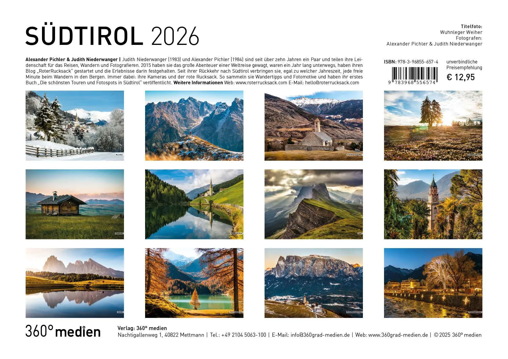 Rückseite: 9783968556574 | Südtirol Broschürenkalender 2026 | Judith Niederwanger | Kalender