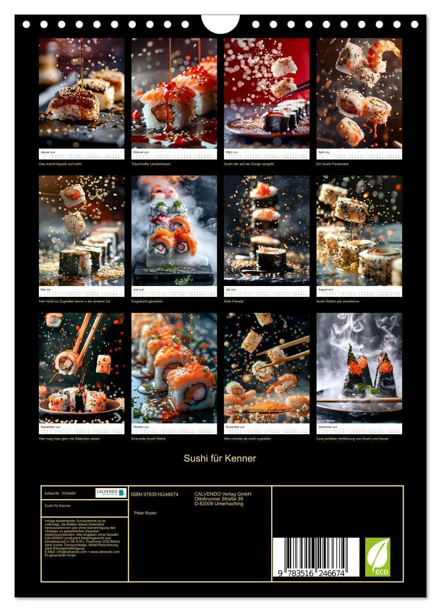 Bild: 9783516246674 | Sushi für Kenner (Wandkalender 2026 DIN A4 hoch), CALVENDO...