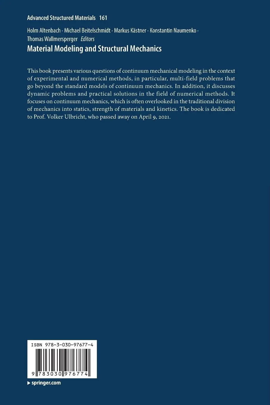 Rückseite: 9783030976774 | Material Modeling and Structural Mechanics | Holm Altenbach (u. a.)