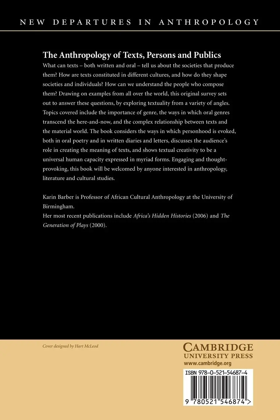 Rückseite: 9780521546874 | The Anthropology of Texts, Persons and Publics | Karin Barber | Buch