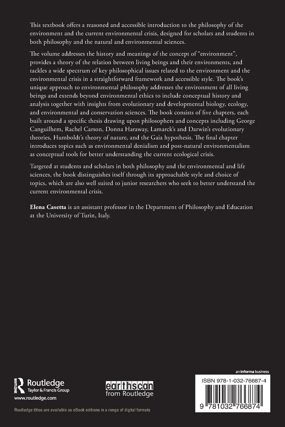 Rückseite: 9781032766874 | Philosophy of the Environment | An Introduction | Elena Casetta | Buch