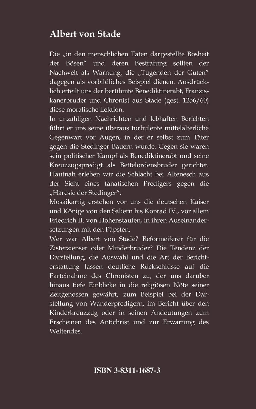 Rückseite: 9783831116874 | Die Weltchronik des Albert von Stade | Gerda Maeck | Taschenbuch
