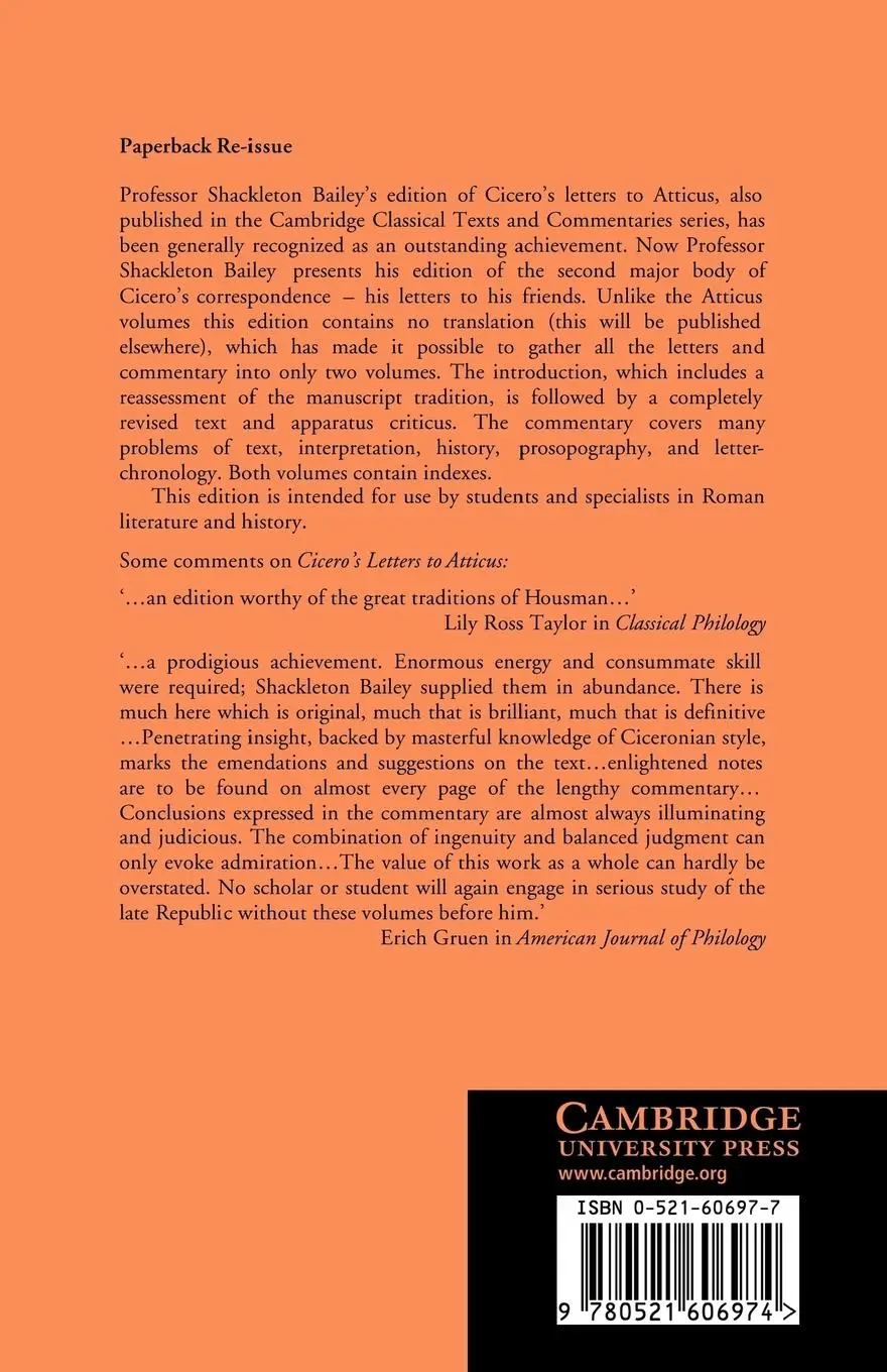 Rückseite: 9780521606974 | Cicero | Epistulae Ad Familiares: Volume 1, 62 47 B.C. | Taschenbuch