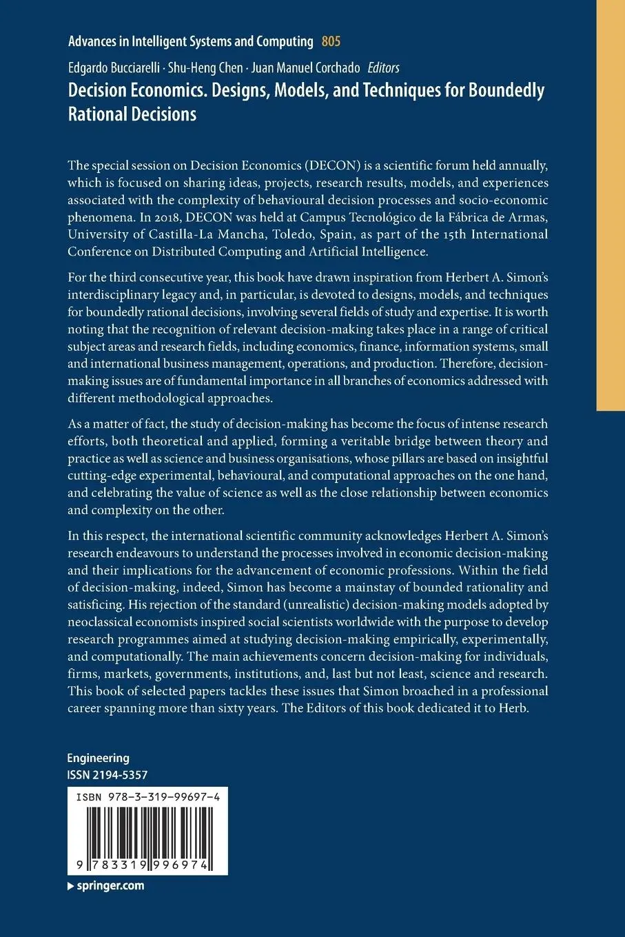 Rückseite: 9783319996974 | Decision Economics. Designs, Models, and Techniques for Boundedly...