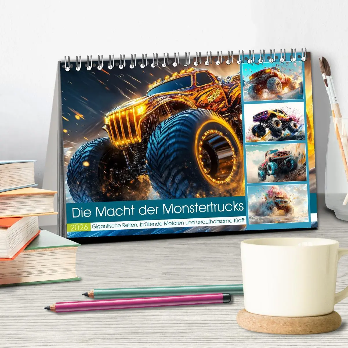 Bild: 9783457296974 | Die Macht der Monstertrucks (Tischkalender 2026 DIN A5 quer),...