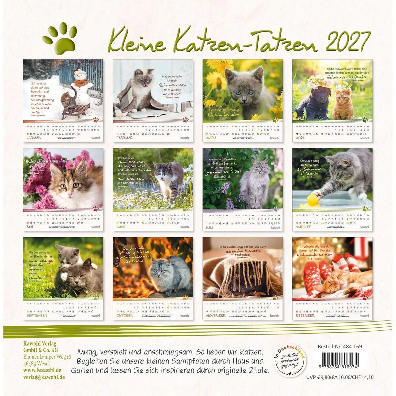 Bild: 9783754816974 | Kleine Katzen-Tatzen 2027 | Postkarten-Kalender | Kalender | 14 S.