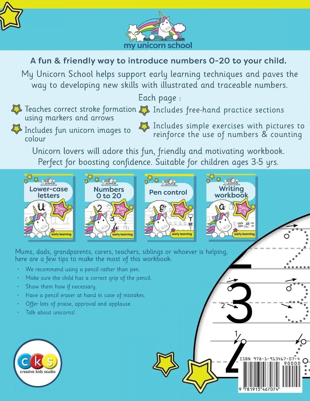 Rückseite: 9781913467074 | My Unicorn School Numbers 0-20 Age 3-5 | Creative Kids Studio | Buch