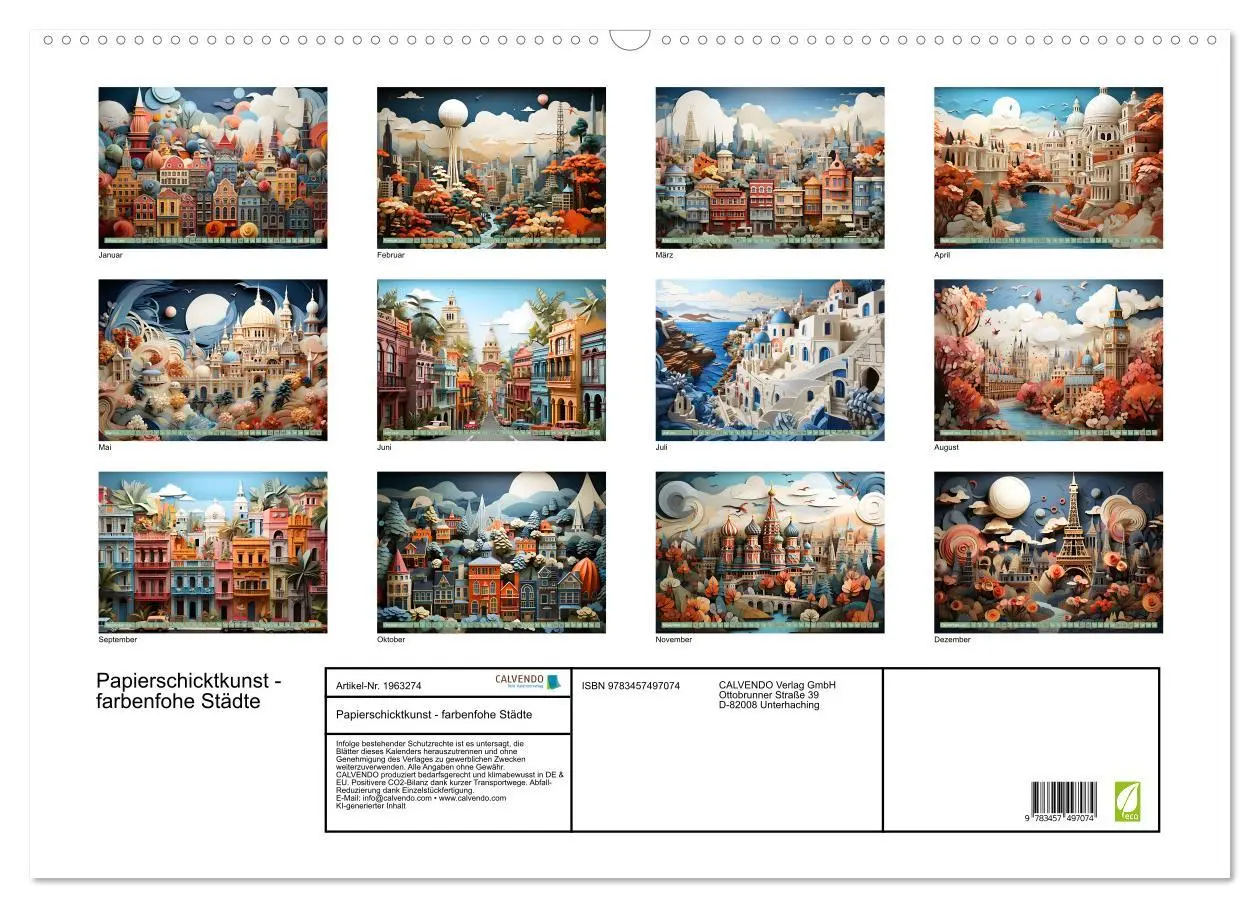 Bild: 9783457497074 | Papierschicktkunst - farbenfohe Städte (Wandkalender 2026 DIN A2...