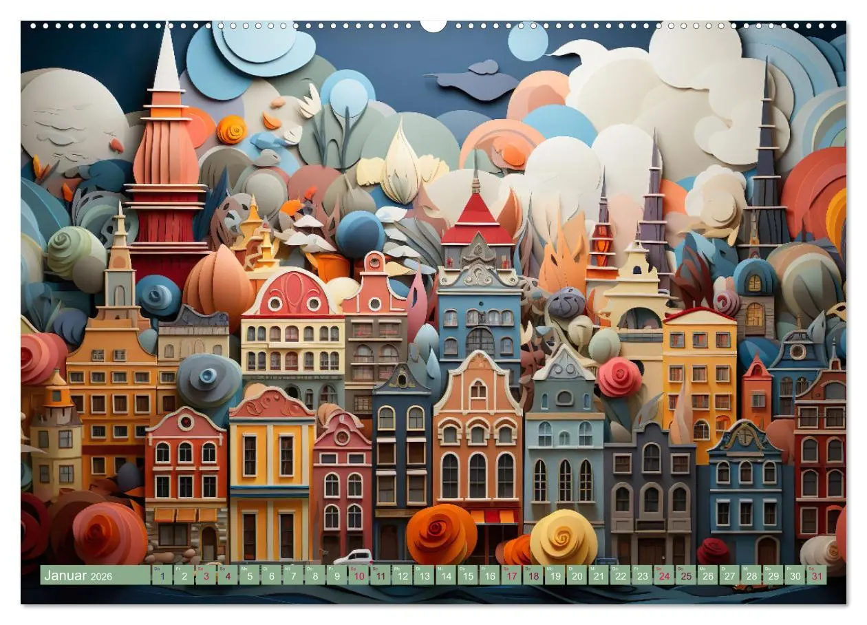 Bild: 9783457497074 | Papierschicktkunst - farbenfohe Städte (Wandkalender 2026 DIN A2...