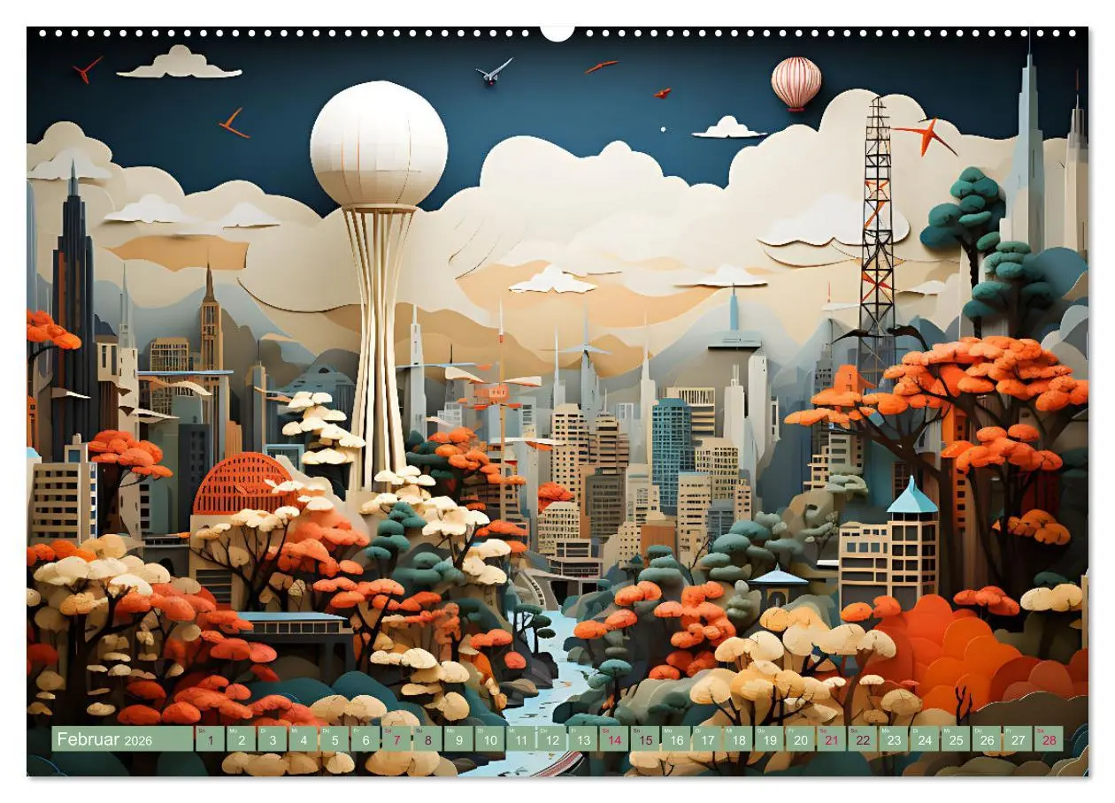 Bild: 9783457497074 | Papierschicktkunst - farbenfohe Städte (Wandkalender 2026 DIN A2...