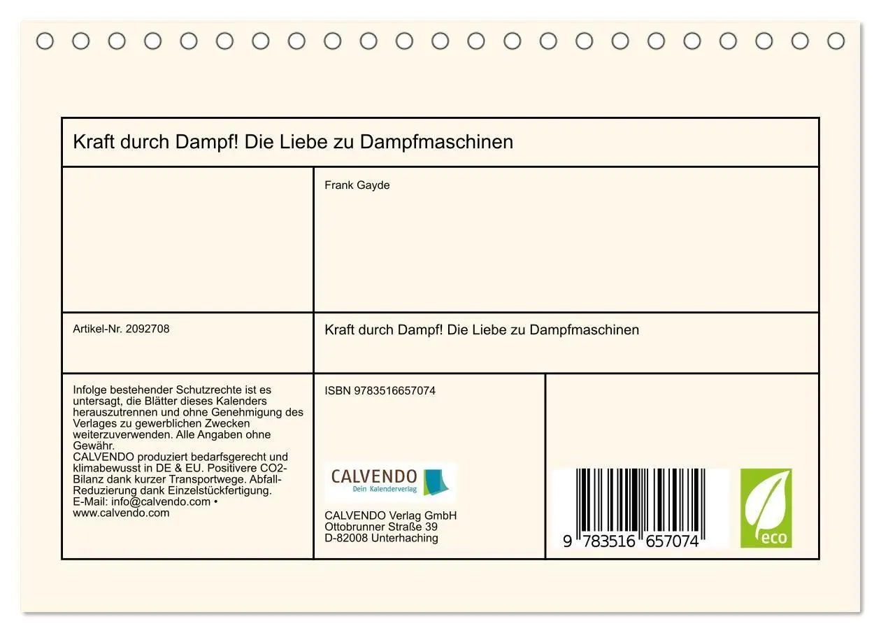 Bild: 9783516657074 | Kraft durch Dampf! Die Liebe zu Dampfmaschinen (Tischkalender 2026...