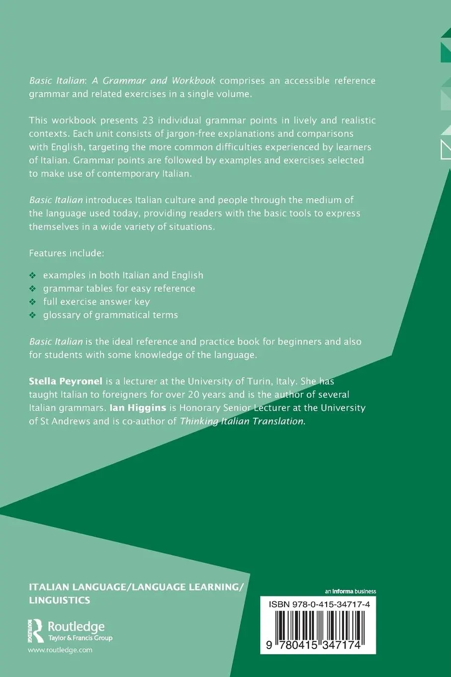 Rückseite: 9780415347174 | Basic Italian | A Grammar and Workbook | Stella Peyronnel (u. a.)