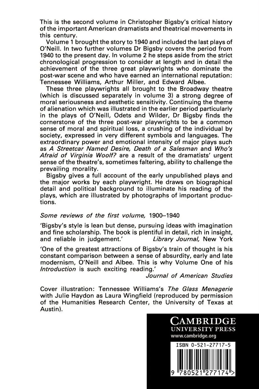Rückseite: 9780521277174 | A Critical Introduction to Twentieth-Century American Drama | Bigsby