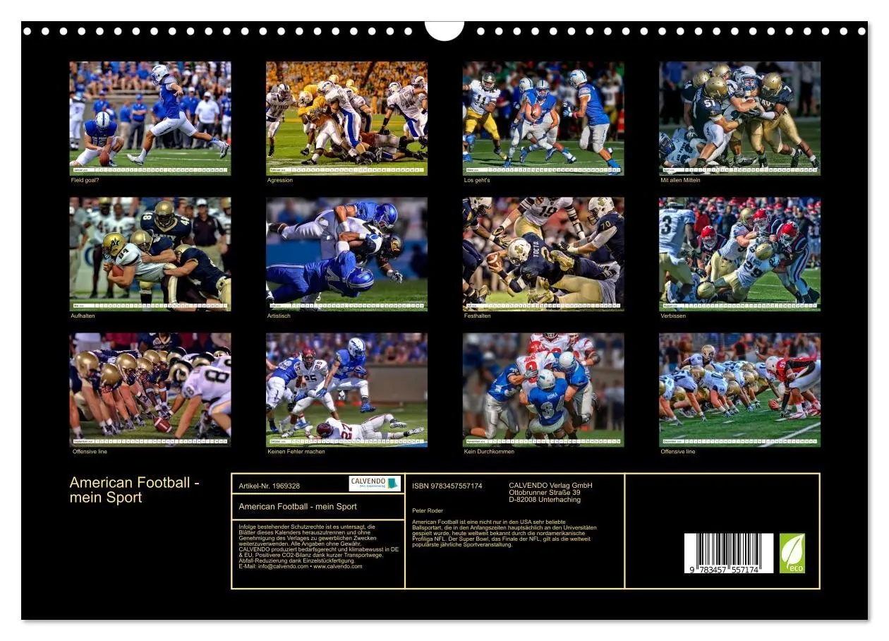 Bild: 9783457557174 | American Football - mein Sport (Wandkalender 2026 DIN A3 quer),...