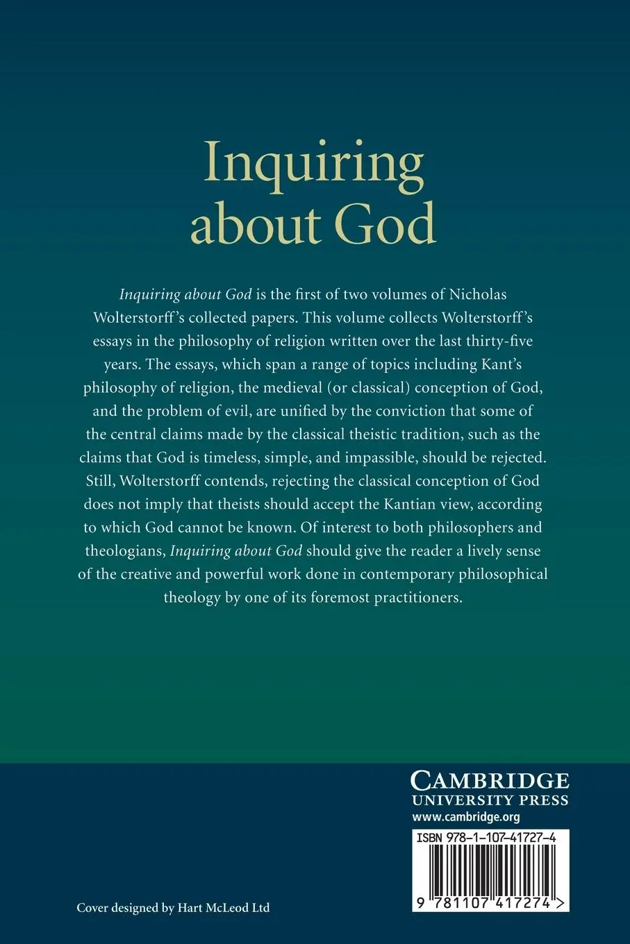 Rückseite: 9781107417274 | Inquiring about God | Volume 1, Selected Essays | Wolterstorff | Buch