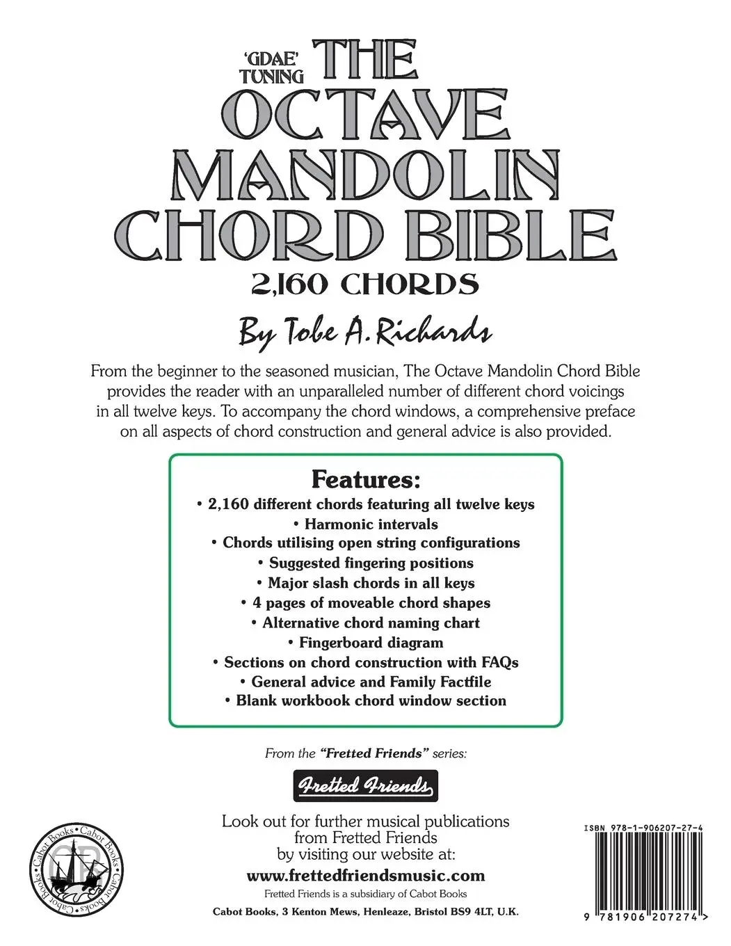 Rückseite: 9781906207274 | The Octave Mandolin Chord Bible | GDAE Standard Tuning 2,160 Chords