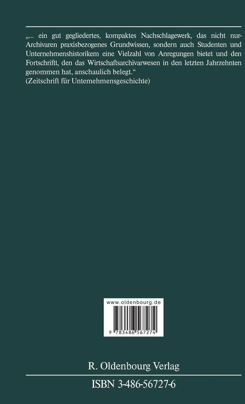 Rückseite: 9783486567274 | Handbuch für Wirtschaftsarchive | Theorie und Praxis | Kroker (u. a.)