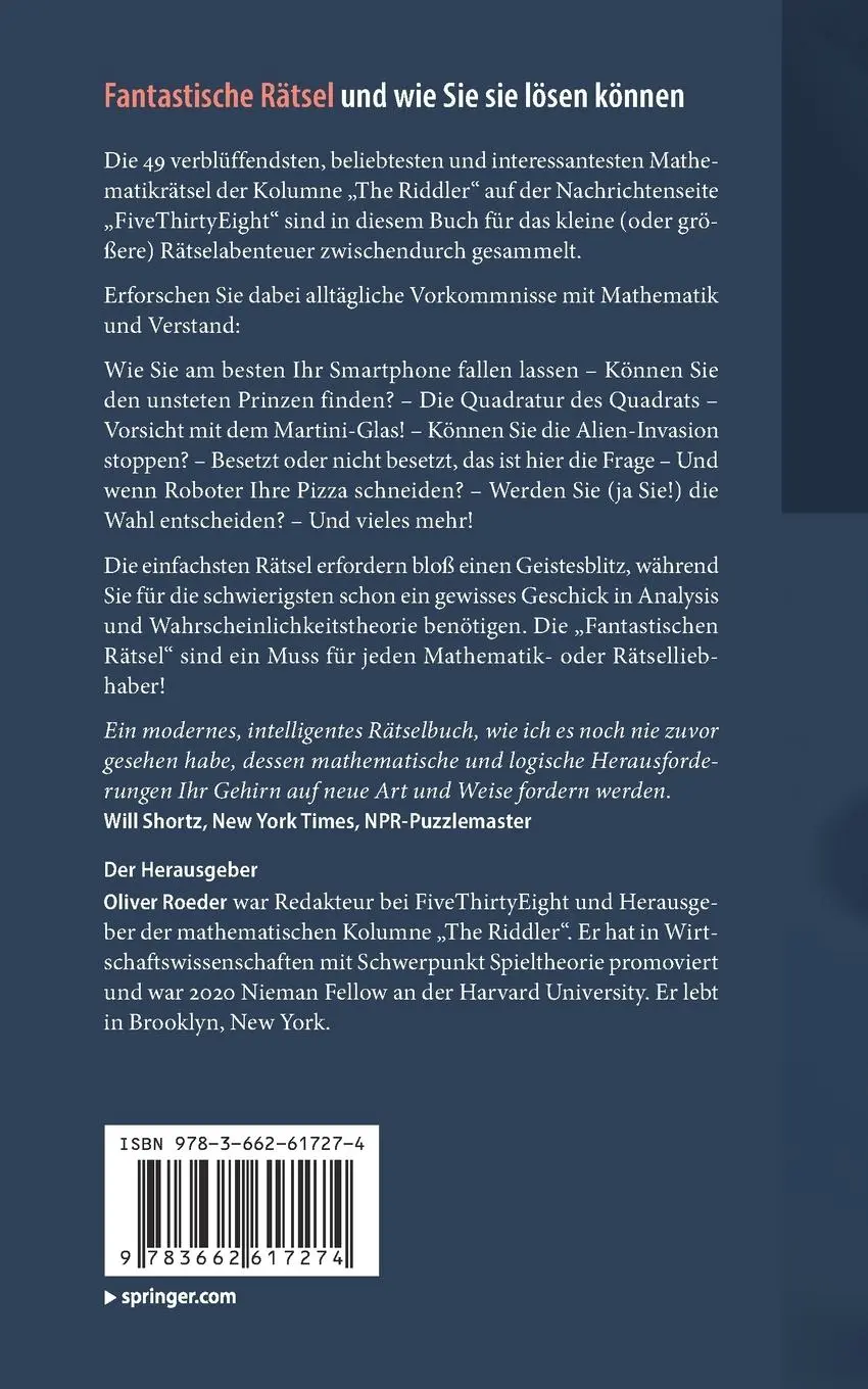 Rückseite: 9783662617274 | Fantastische Rätsel und wie Sie sie lösen können | Oliver Roeder | xxi