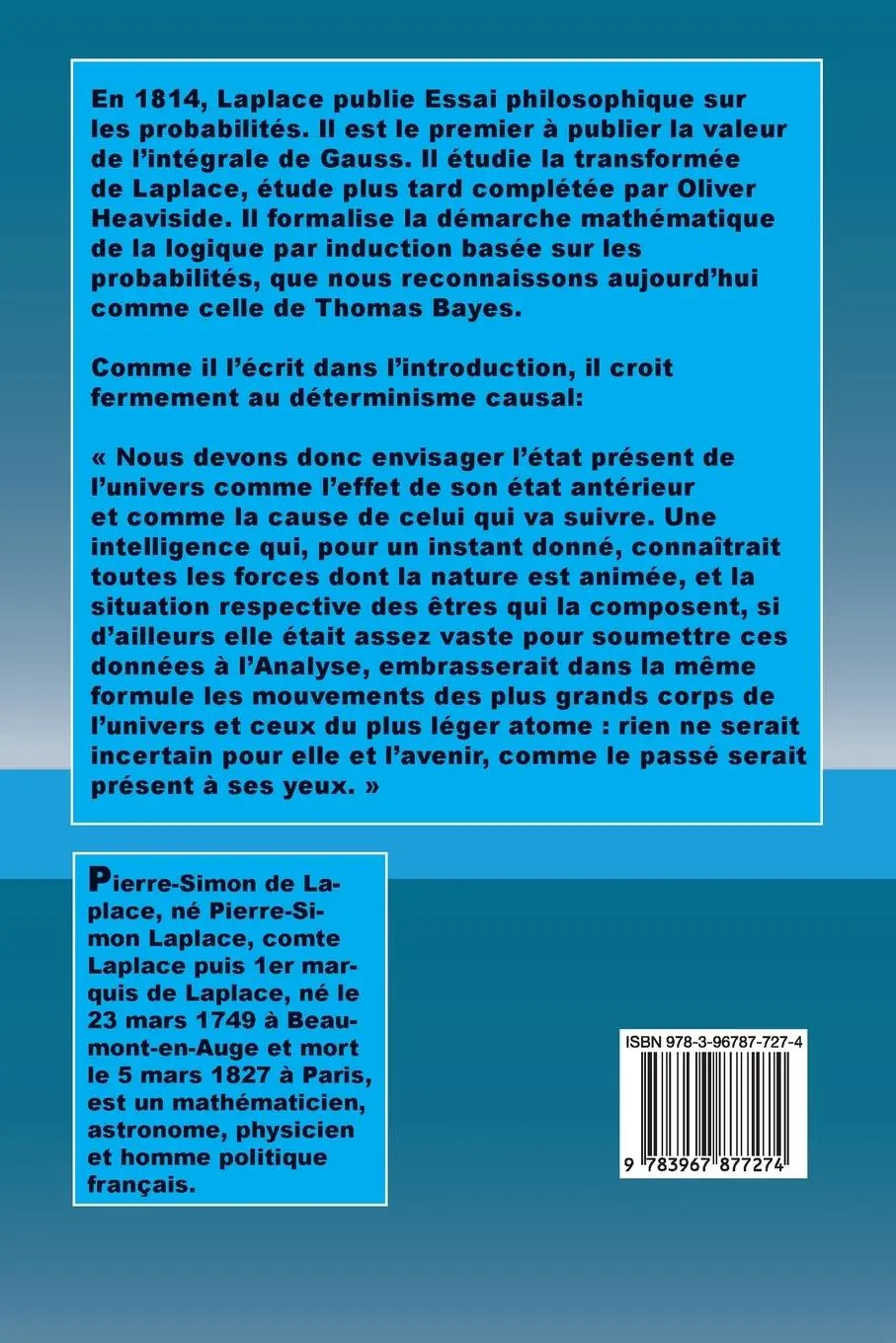 Rückseite: 9783967877274 | Essai philosophique sur les probabilités | Pierre-Simon Laplace | Buch