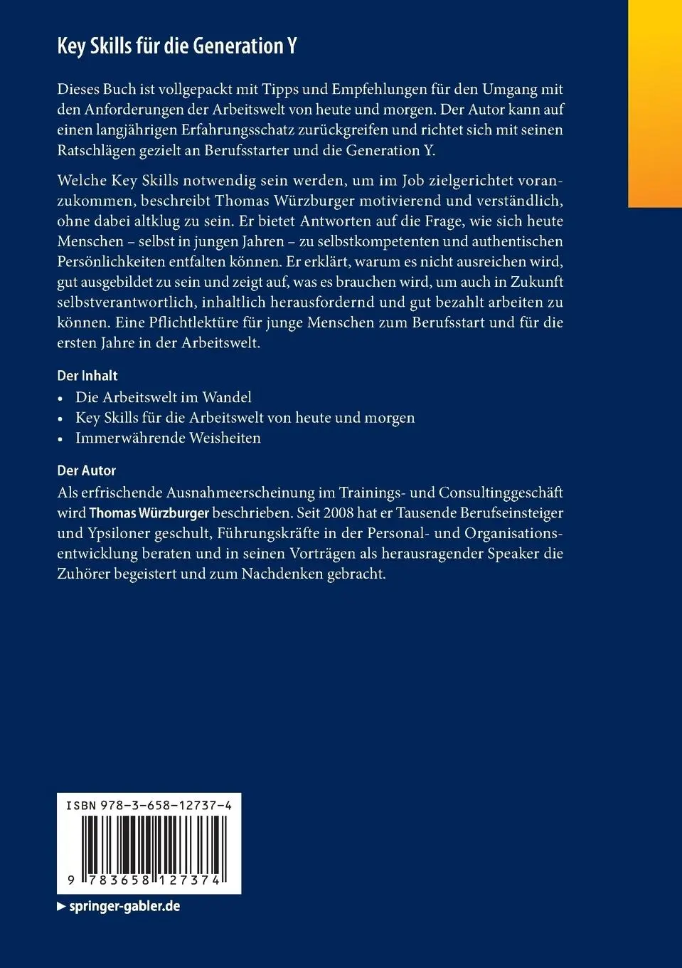Rückseite: 9783658127374 | Key Skills für die Generation Y | Thomas Würzburger | Taschenbuch