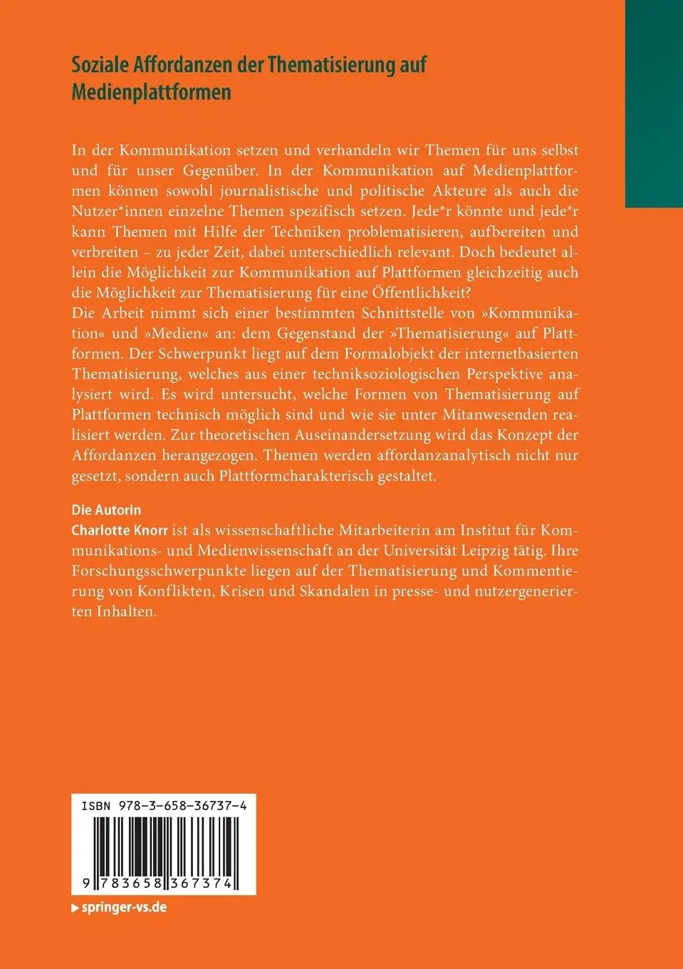 Rückseite: 9783658367374 | Soziale Affordanzen der Thematisierung auf Medienplattformen | Knorr