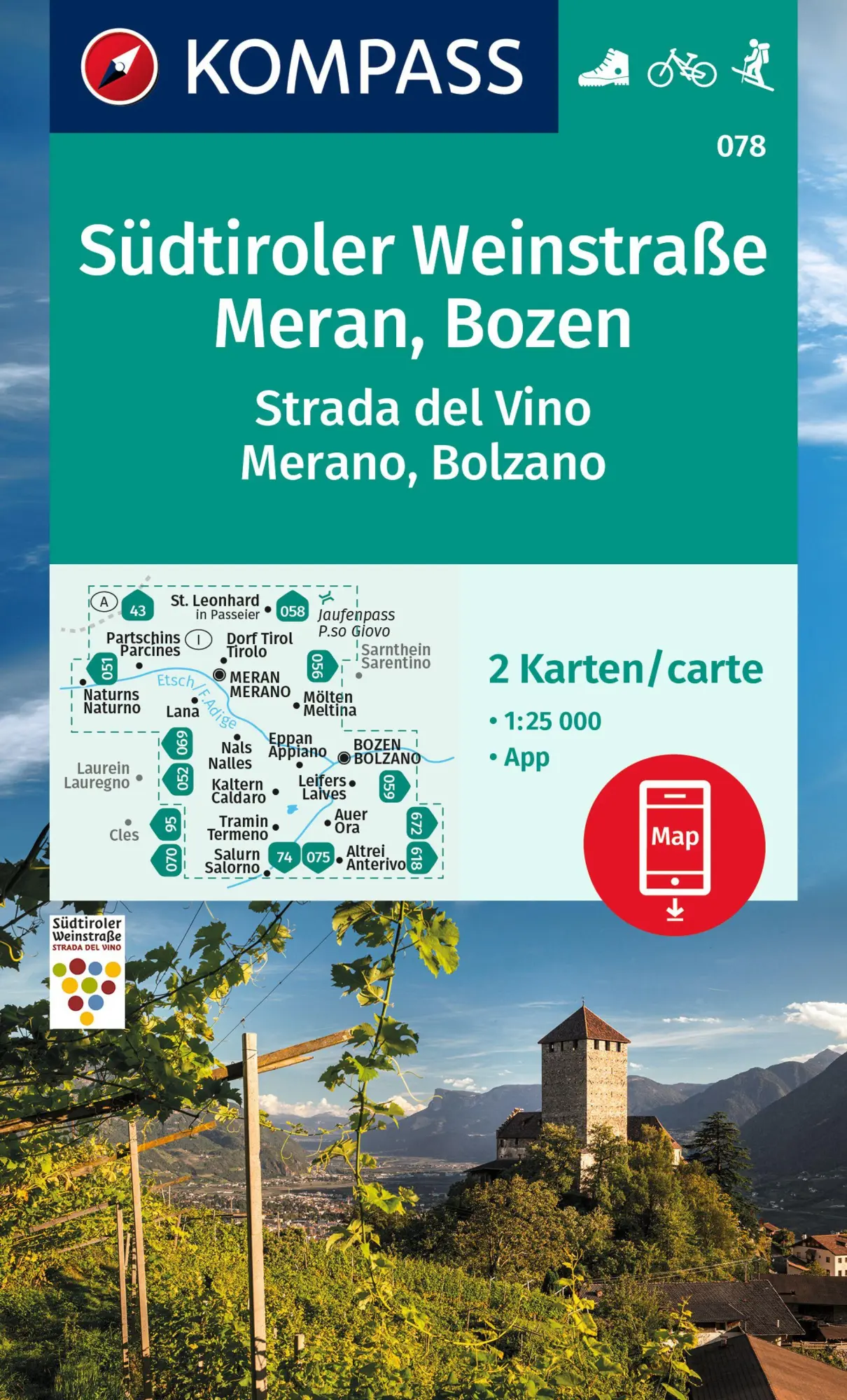 Cover: 9783991217374 | KOMPASS Wanderkarten-Set 078 Südtiroler Weinstraße, Meran, Bozen /...