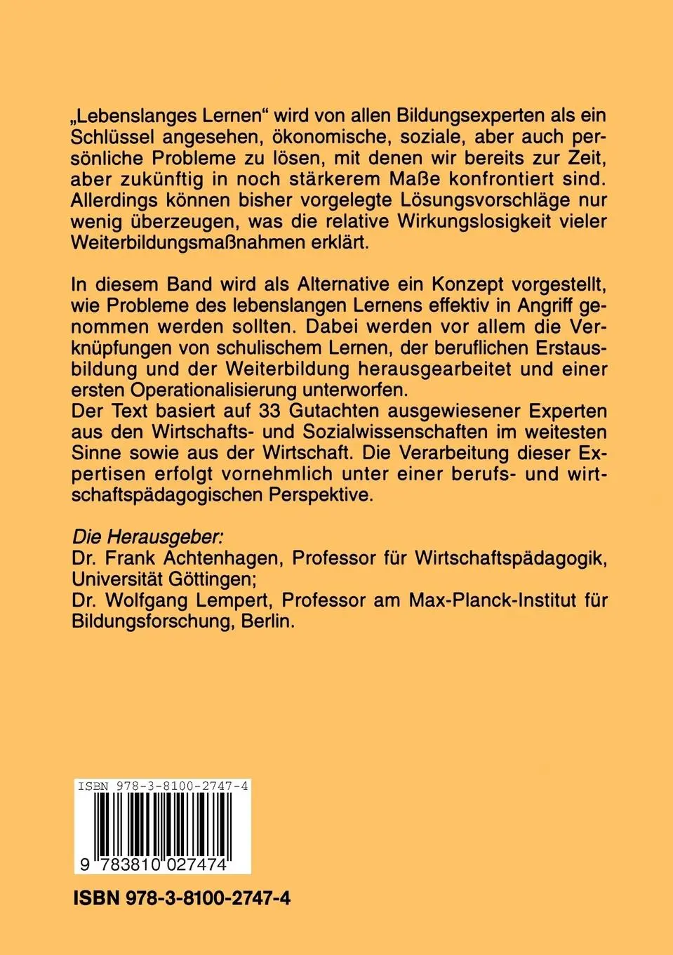 Rückseite: 9783810027474 | Lebenslanges Lernen im Beruf - seine Grundlegung im Kindes- und...
