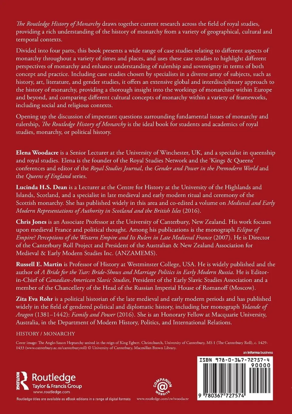 Rückseite: 9780367727574 | The Routledge History of Monarchy | Elena Woodacre (u. a.) | Buch