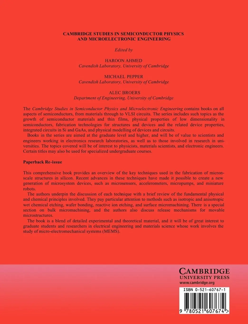 Rückseite: 9780521607674 | Silicon Micromachining | Miko Elwenspoek (u. a.) | Taschenbuch | 2004