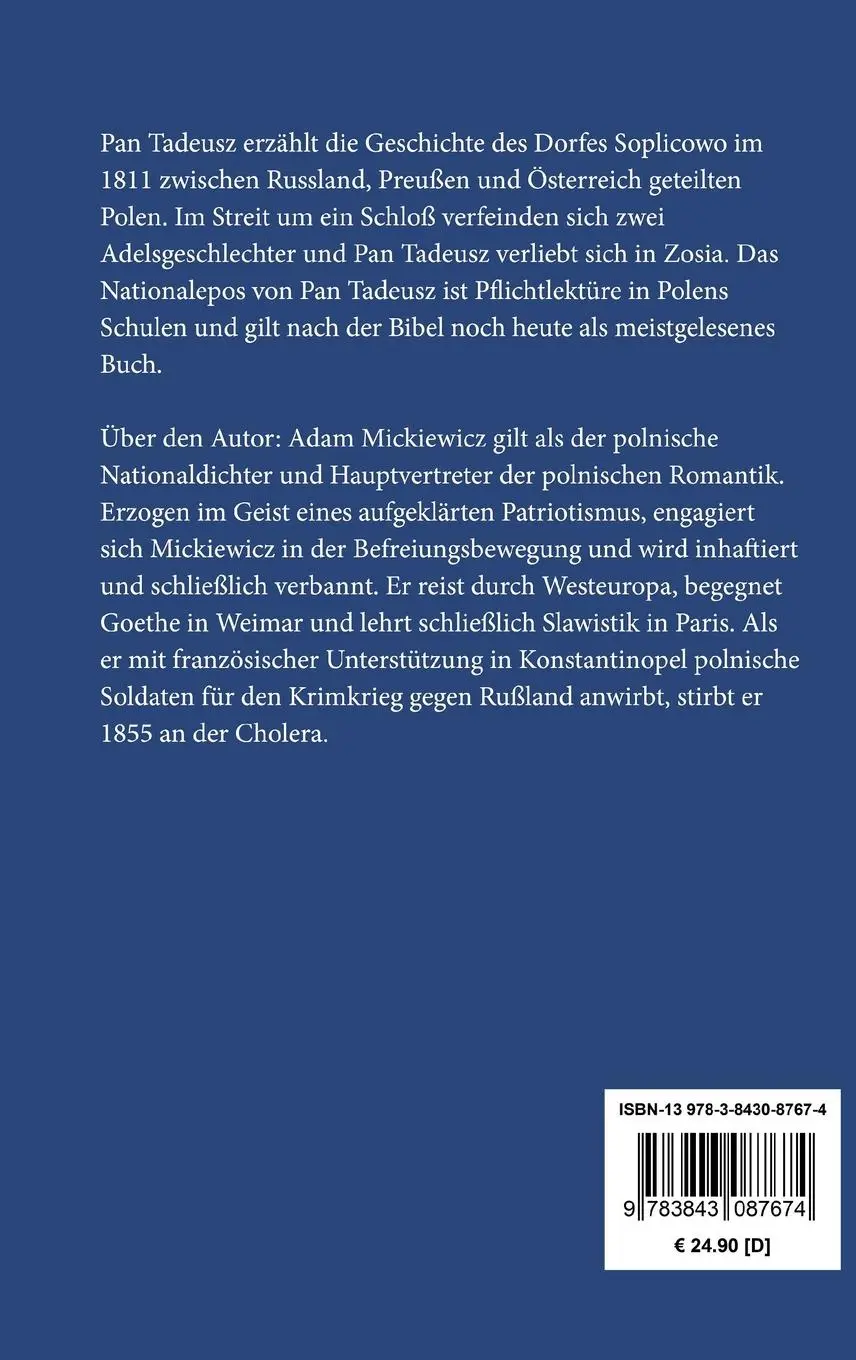 Rückseite: 9783843087674 | Pan Tadeusz oder Die letzte Fehde in Litauen | Adam Mickiewicz | Buch