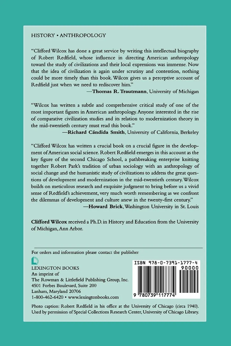 Rückseite: 9780739117774 | Robert Redfield and the Development of American Anthropology | Wilcox