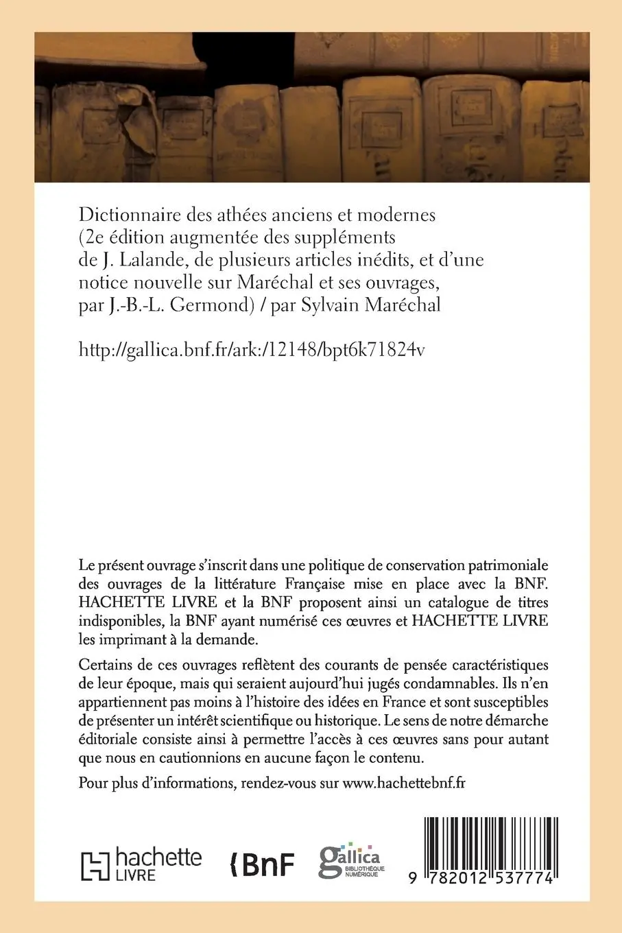 Rückseite: 9782012537774 | Dict. Des Athées Anciens Et Modernes (2e Éd) (Éd.1833) | Maréchal