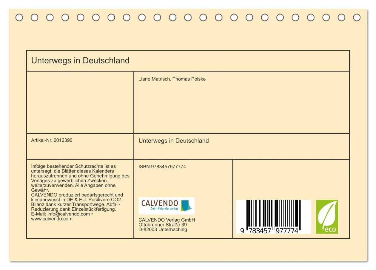 Bild: 9783457977774 | Unterwegs in Deutschland (Tischkalender 2026 DIN A5 quer), CALVENDO...
