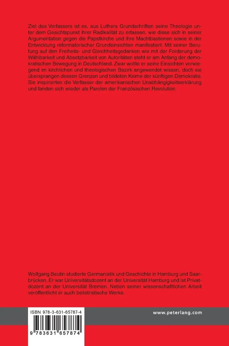 Rückseite: 9783631657874 | Der radikale Doktor Martin Luther | Wolfgang Beutin | Buch | Deutsch