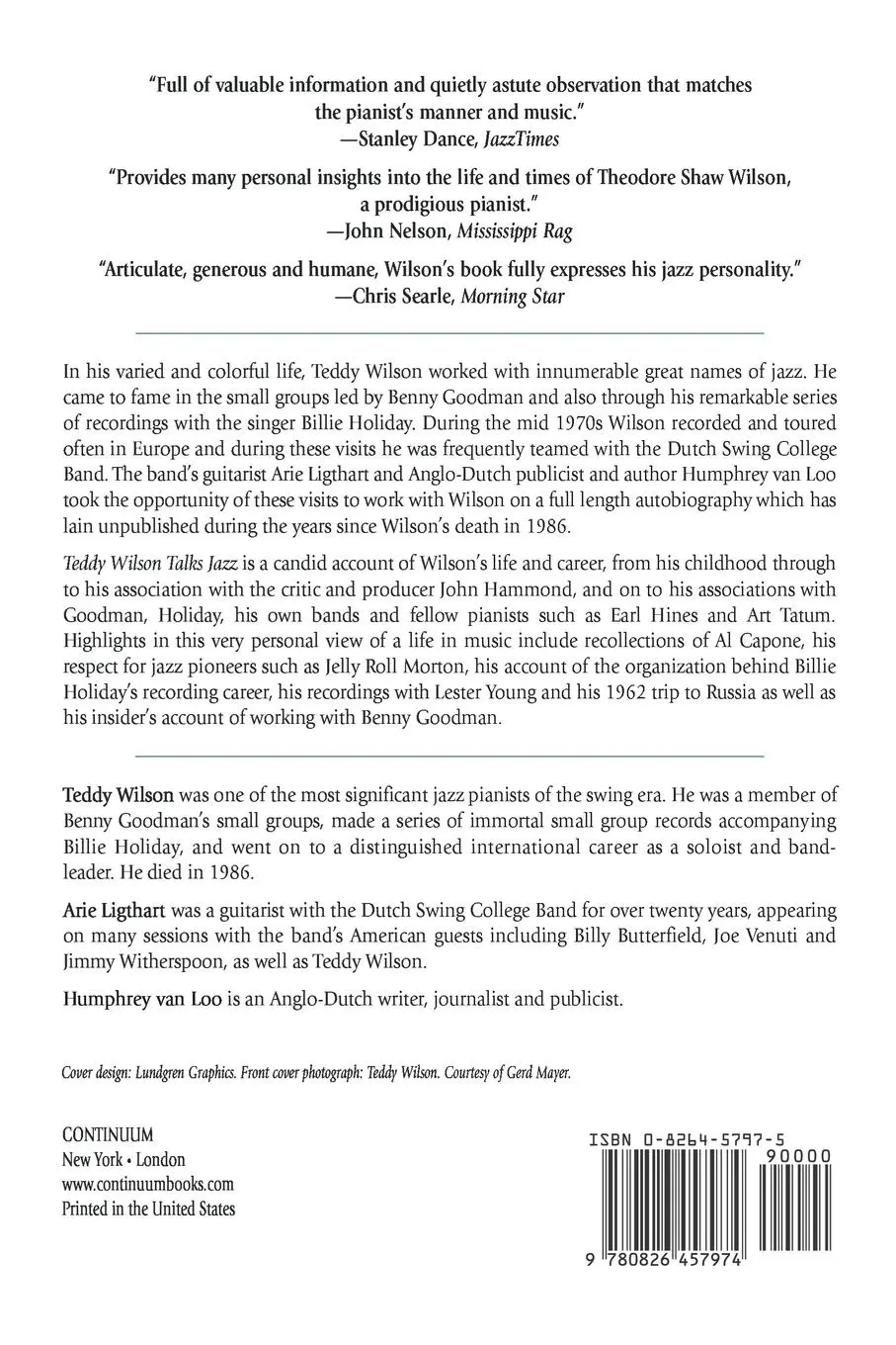 Rückseite: 9780826457974 | Teddy Wilson Talks Jazz | The Autobiography of Teddy Wilson | Buch