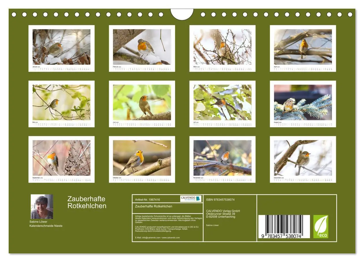 Bild: 9783457538074 | Zauberhafte Rotkehlchen (Wandkalender 2026 DIN A4 quer), CALVENDO...