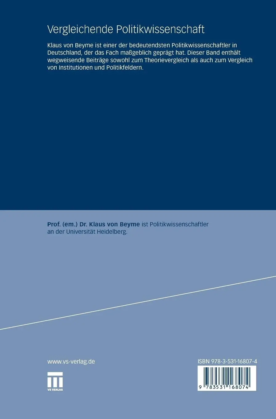 Rückseite: 9783531168074 | Vergleichende Politikwissenschaft | Klaus Von Beyme | Buch | 338 S.