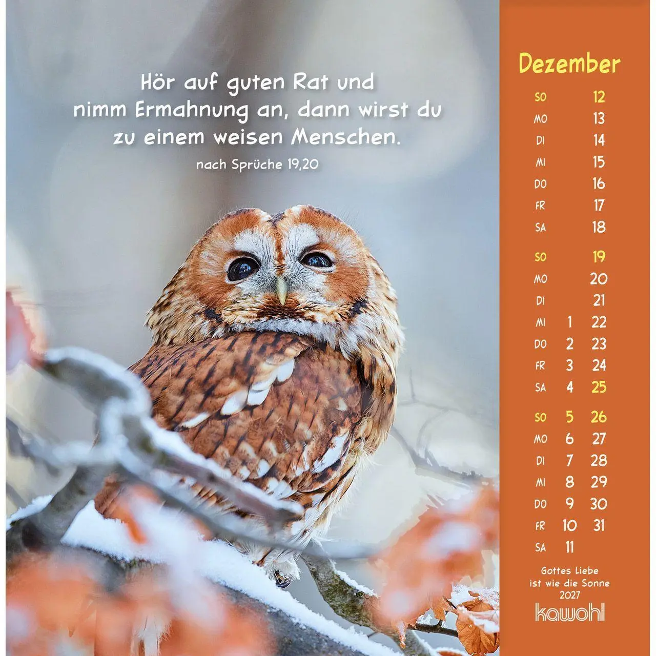 Bild: 9783754848074 | Gottes Liebe ist wie die Sonne 2027 | Tierkalender mit Bibelworten