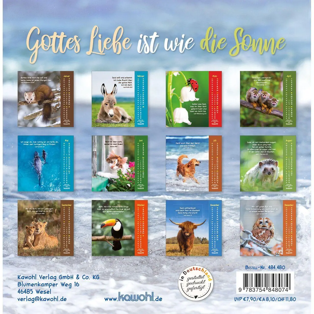 Bild: 9783754848074 | Gottes Liebe ist wie die Sonne 2027 | Tierkalender mit Bibelworten