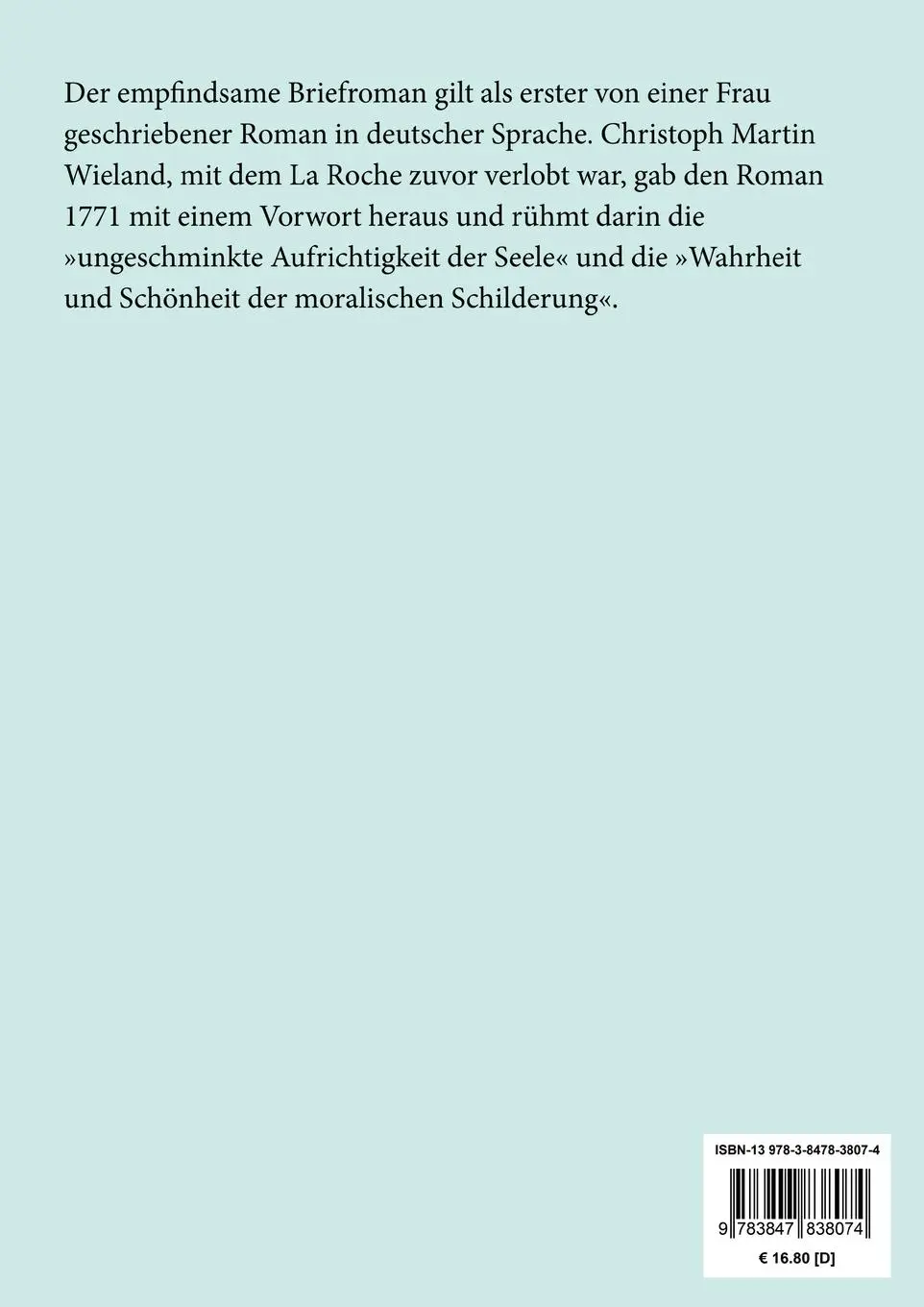 Rückseite: 9783847838074 | Geschichte des Fräuleins von Sternheim (Großdruck) | Roche | Buch