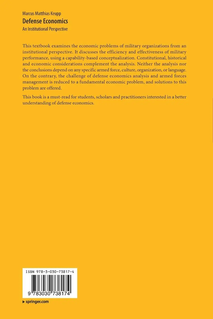 Rückseite: 9783030738174 | Defense Economics | An Institutional Perspective | Keupp | Taschenbuch