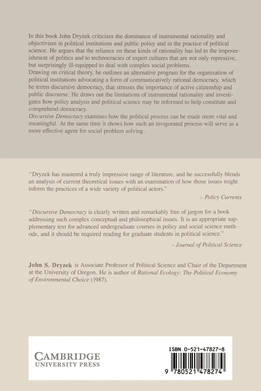 Rückseite: 9780521478274 | Discursive Democracy | Politics, Policy, and Political Science | Buch