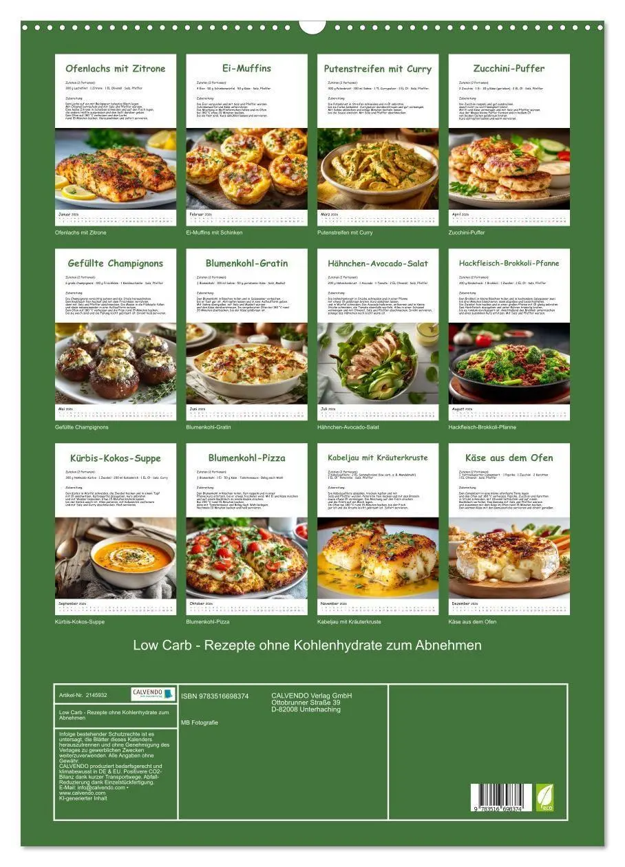 Bild: 9783516698374 | Low Carb - Rezepte ohne Kohlenhydrate zum Abnehmen (Wandkalender...